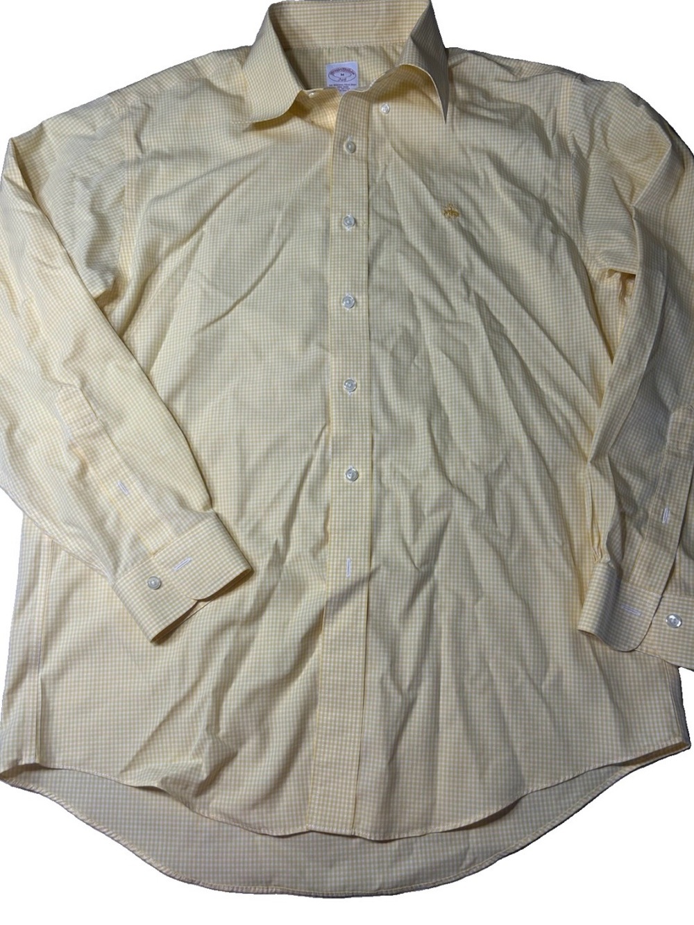 Brooks Brothers 346 Sz M Yellow White Squared Button Down Shirt Non Iron